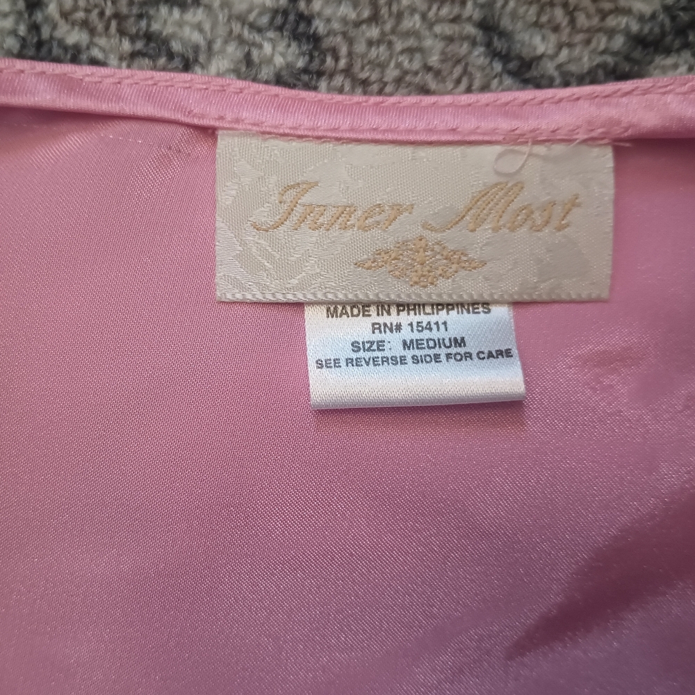 Vintage Inner Most Satin Slip Dress Medium Pink Floral Embroidered Dainty Y2K - Picture 10 of 12